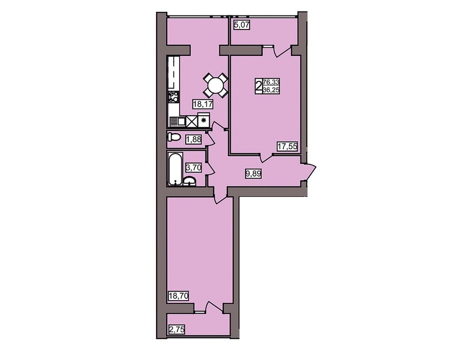 Планировка 2-комнатной квартиры в ЖК Северный 76.33 м², фото 247191 Планировка 2-комнатной квартиры в ЖК Северный 76.33 м², фото 247191