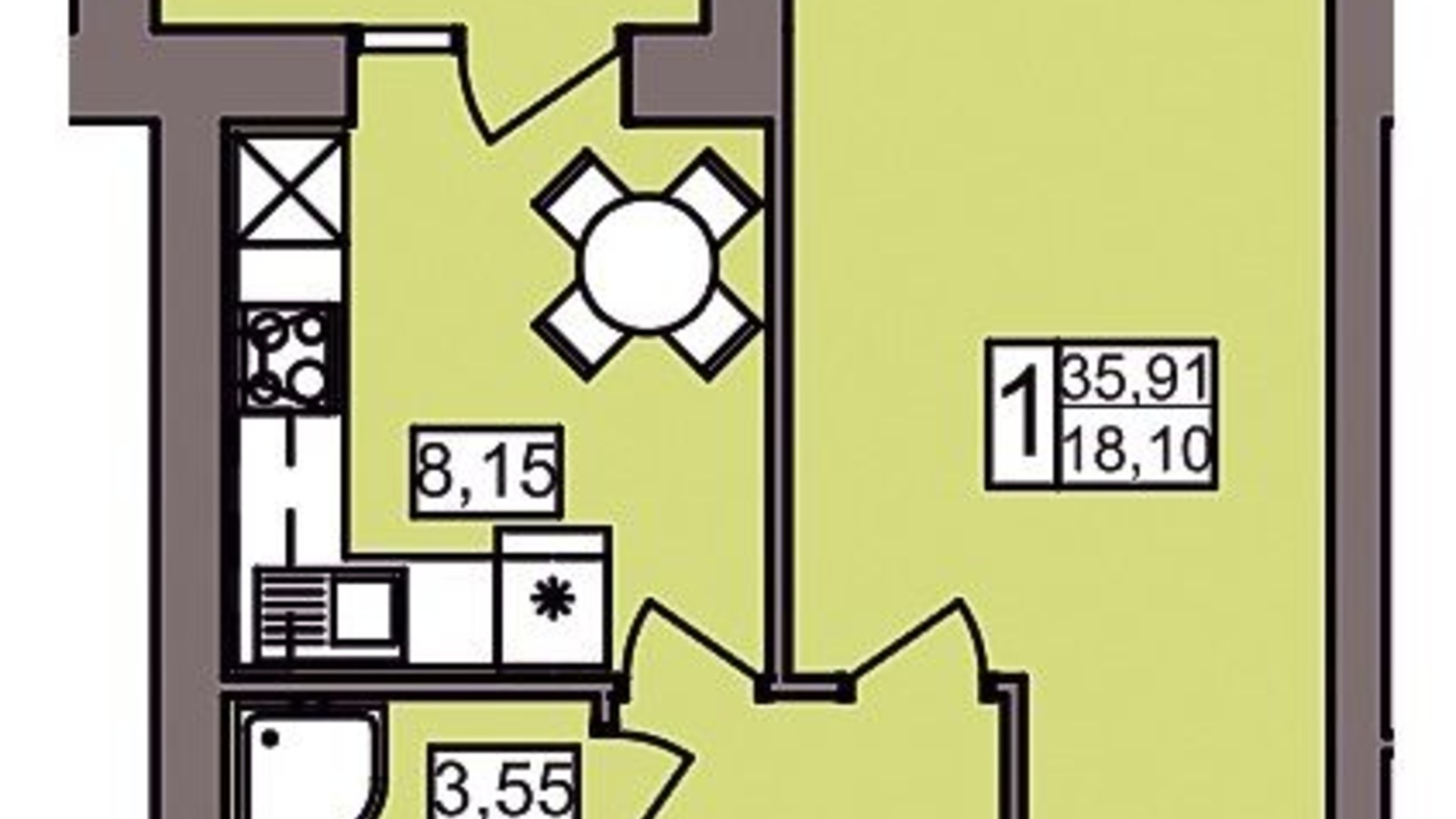 Планування 1-кімнатної квартири в ЖК Північний 37.2 м², фото 247194