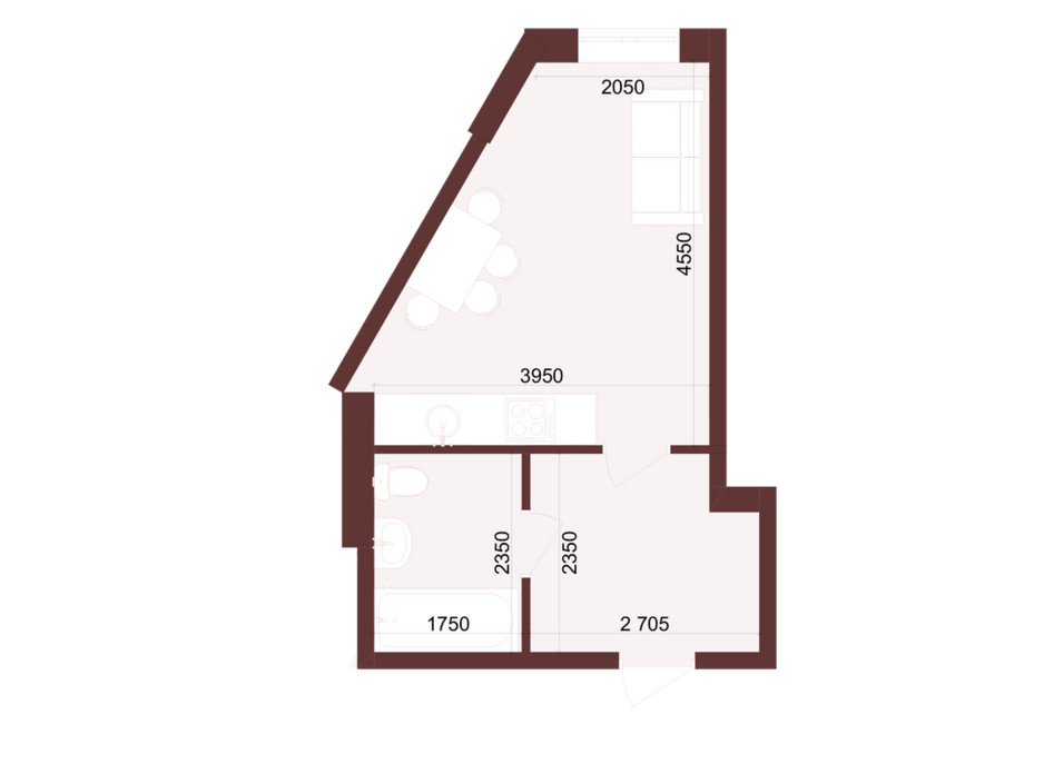Планировка 1-комнатной квартиры в ЖК Urban One Klochkivska 24.54 м², фото 247197 Планировка 1-комнатной квартиры в ЖК Urban One Klochkivska 24.54 м², фото 247197