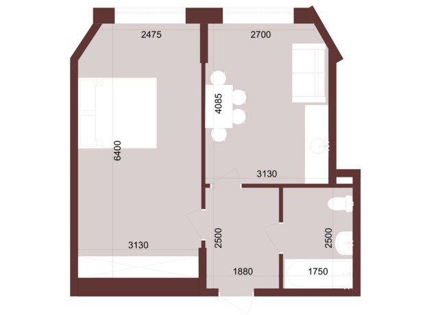 ЖК Urban One Klochkivska: планування 1-кімнатної квартири 40.54 м²