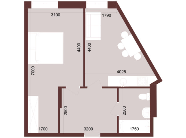 ЖК Urban One Klochkivska: планування 1-кімнатної квартири 41.66 м²