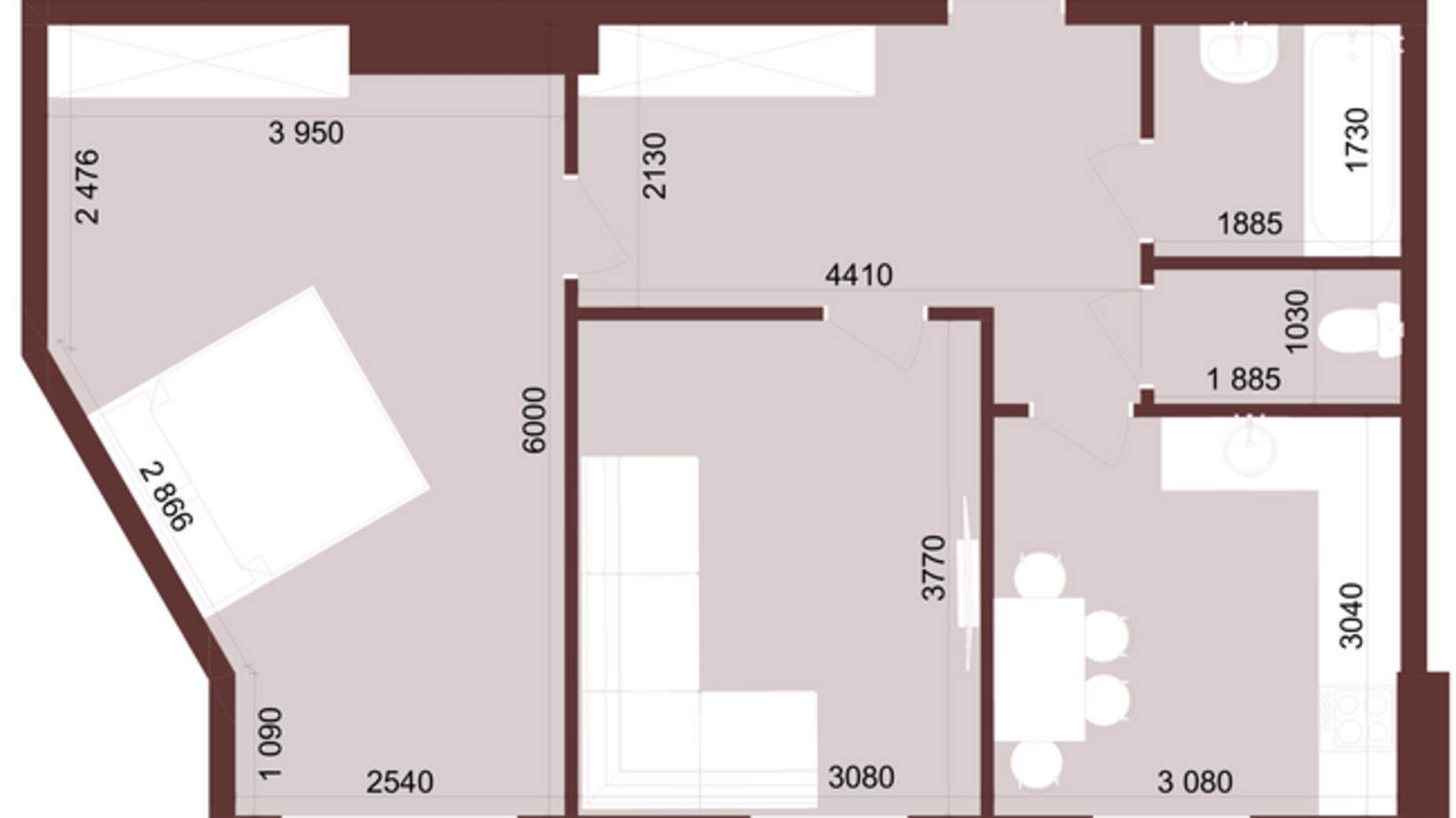 Планировка 2-комнатной квартиры в ЖК Urban One Klochkivska 54.88 м², фото 247206