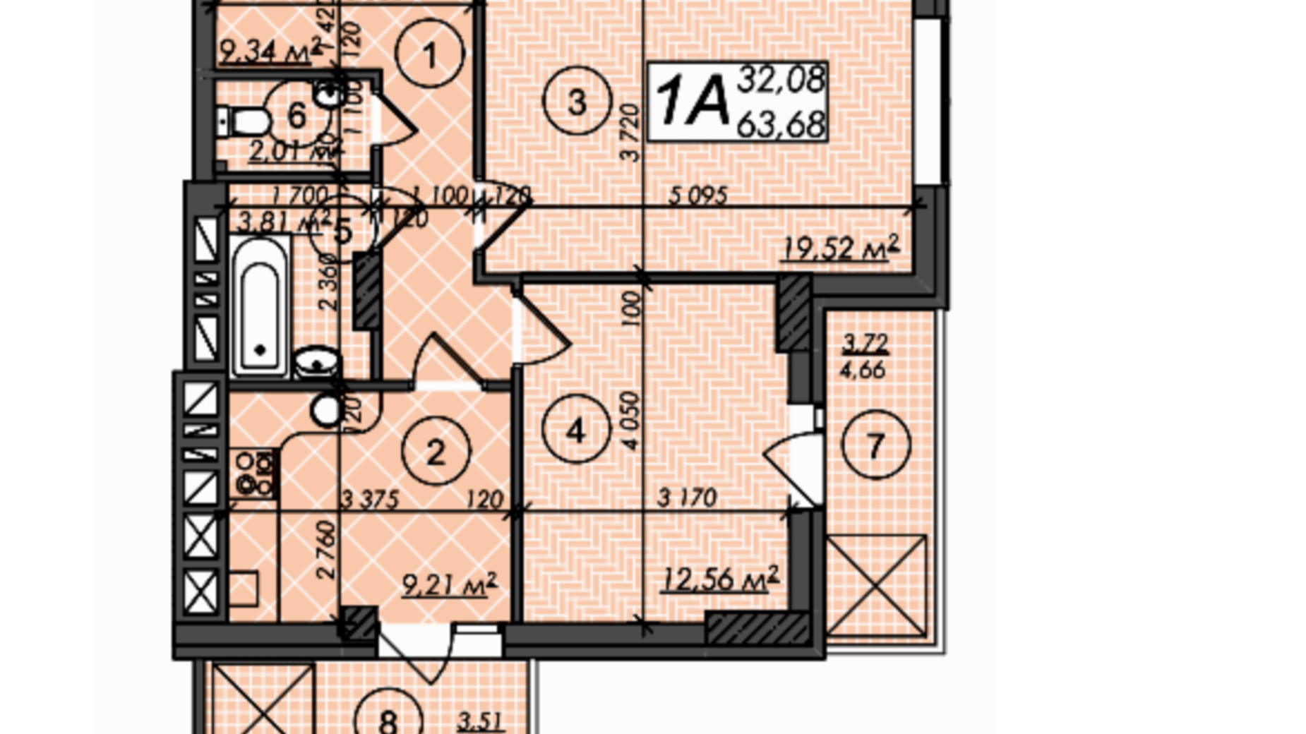 Планировка 2-комнатной квартиры в ЖК Олимп 67.7 м², фото 247284