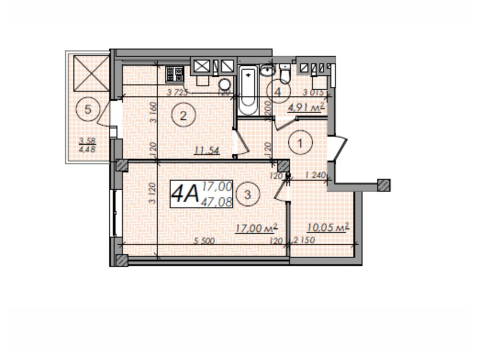 Планировка 1-комнатной квартиры в ЖК Олимп 47.08 м², фото 247285 Планировка 1-комнатной квартиры в ЖК Олимп 47.08 м², фото 247285
