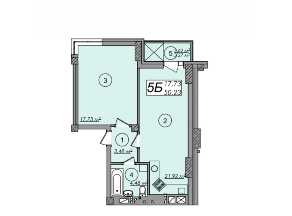 Планировка 1-комнатной квартиры в ЖК Олимп 50.23 м², фото 247288 Планировка 1-комнатной квартиры в ЖК Олимп 50.23 м², фото 247288