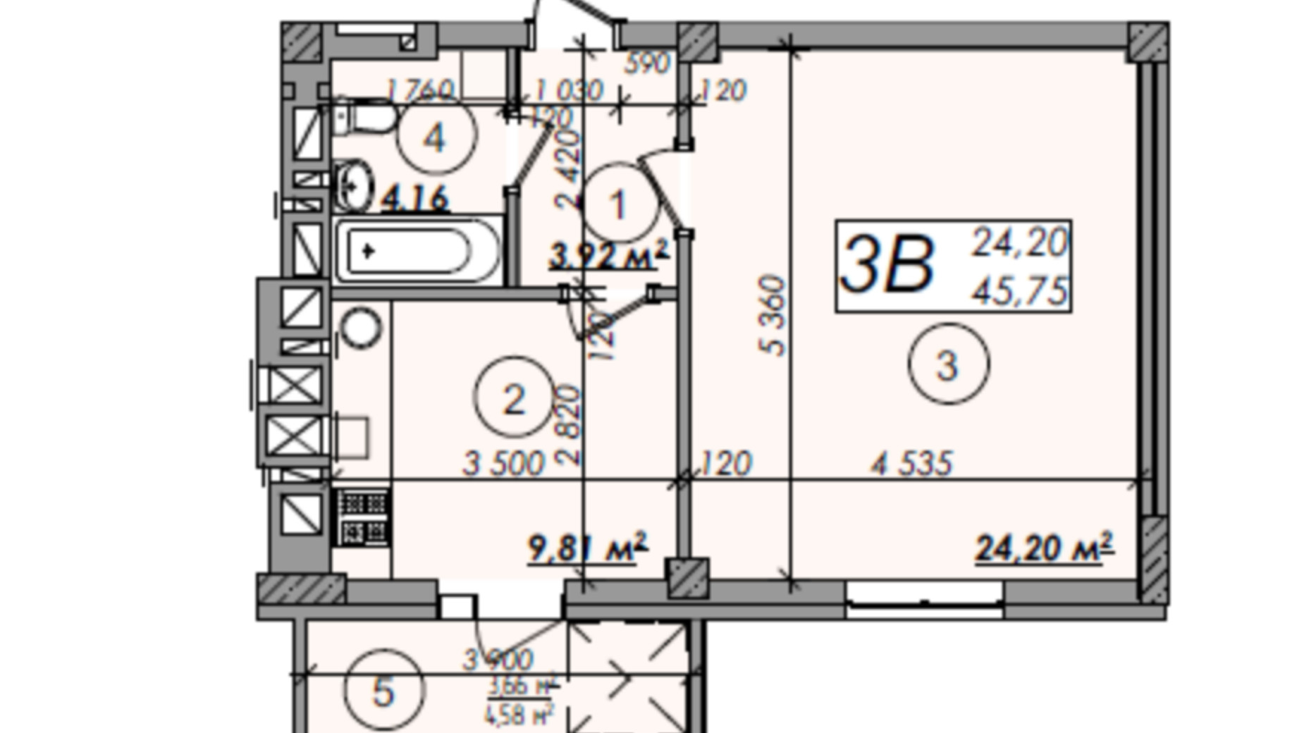 Планировка 1-комнатной квартиры в ЖК Олимп 45.75 м², фото 247290