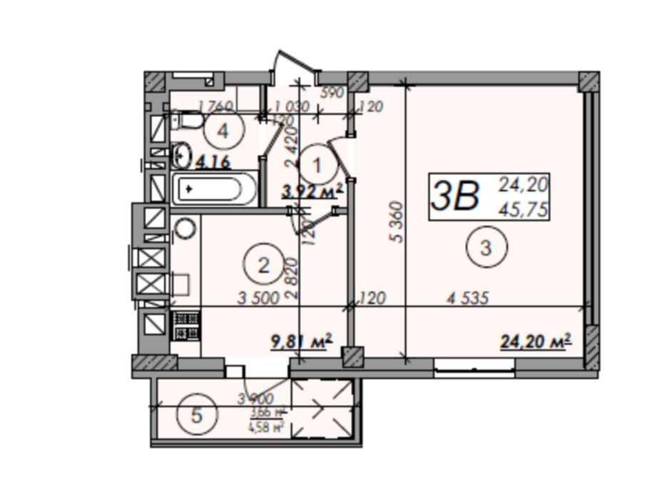 Планировка 1-комнатной квартиры в ЖК Олимп 45.75 м², фото 247290 Планировка 1-комнатной квартиры в ЖК Олимп 45.75 м², фото 247290