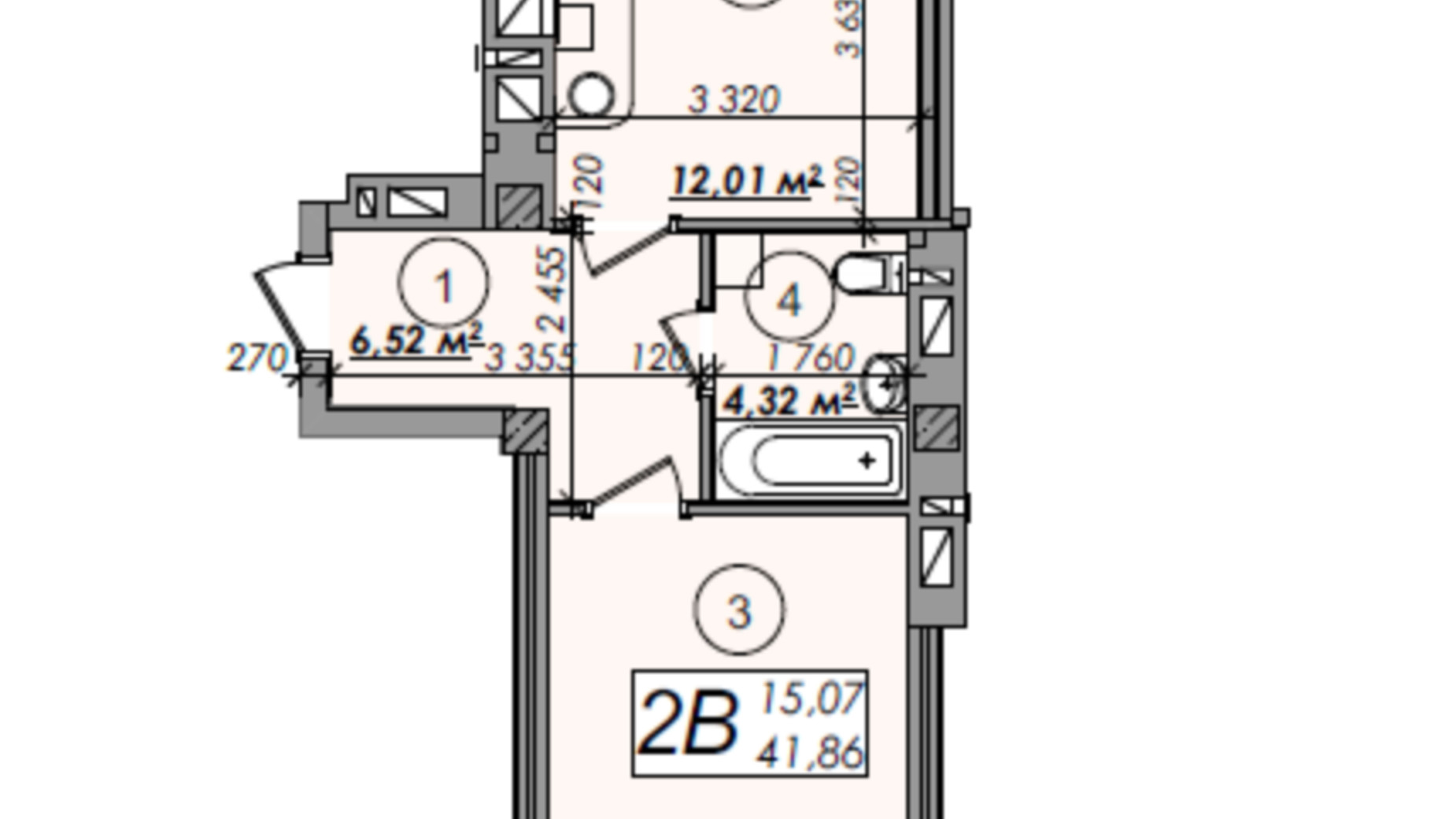 Планировка 1-комнатной квартиры в ЖК Олимп 41.86 м², фото 247291