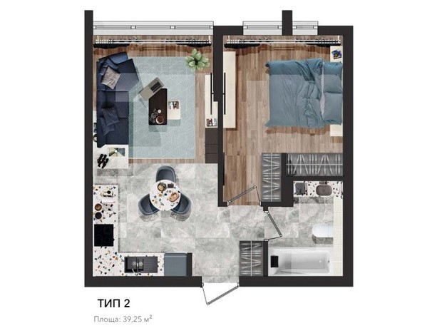 ЖК Сityline: планировка 1-комнатной квартиры 39.25 м²
