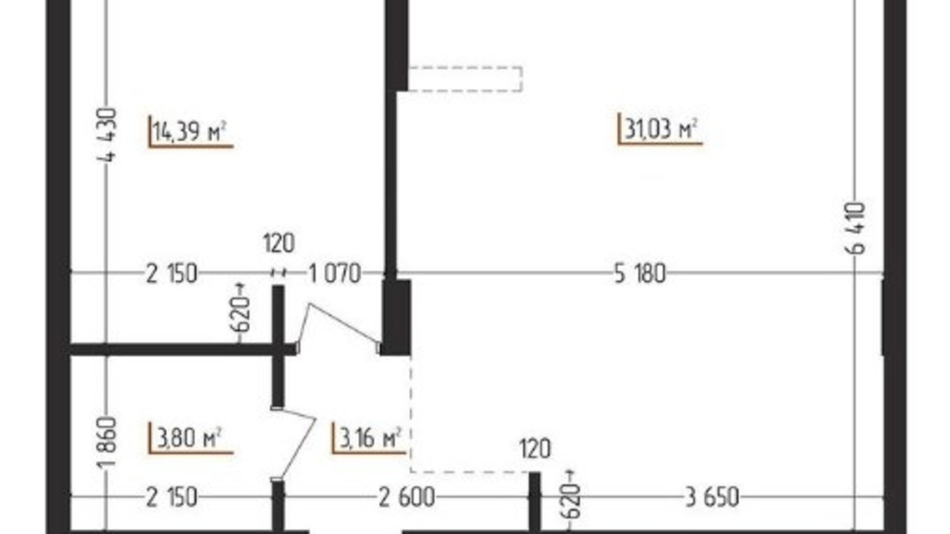 Планування 1-кімнатної квартири в ЖК Сity Line 52.38 м², фото 247451