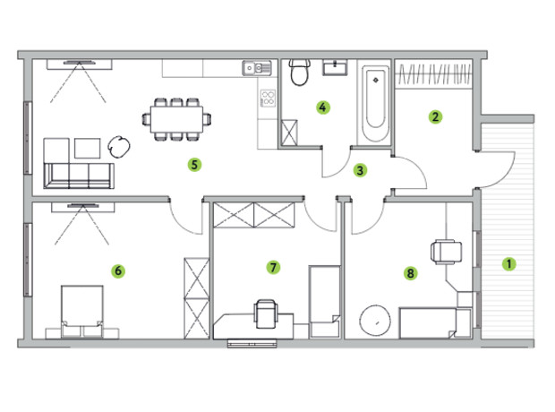 КГ Лесное Озеро: планировка 3-комнатной квартиры 80 м²
