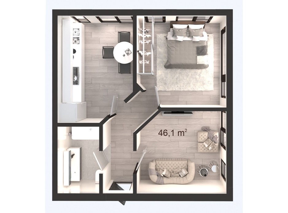 Планування 2-кімнатної квартири в ЖК Вертикаль 46.1 м², фото 247834 Планування 2-кімнатної квартири в ЖК Вертикаль 46.1 м², фото 247834