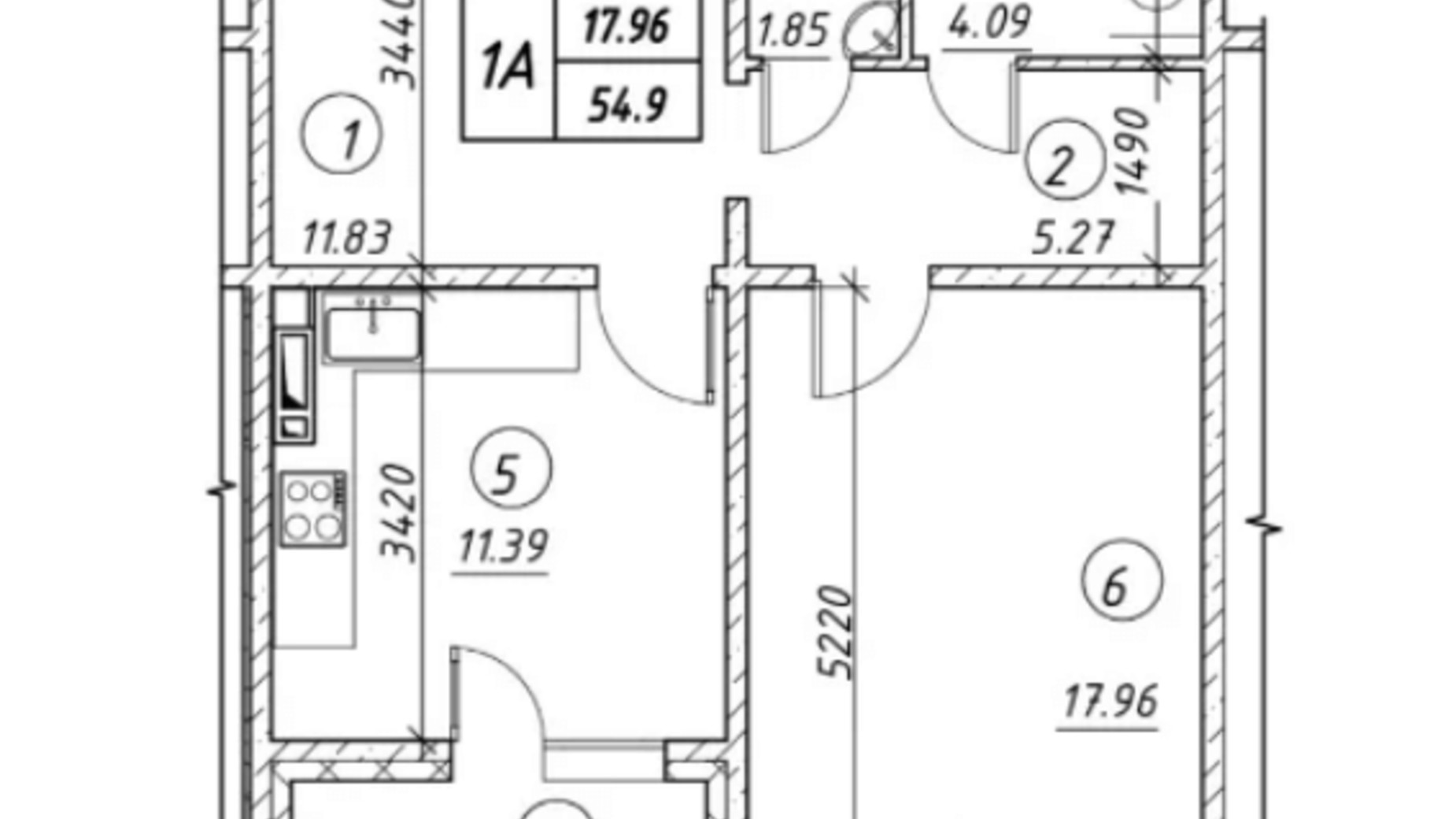 Планування 1-кімнатної квартири в ЖК Ревуцький 54.9 м², фото 248490