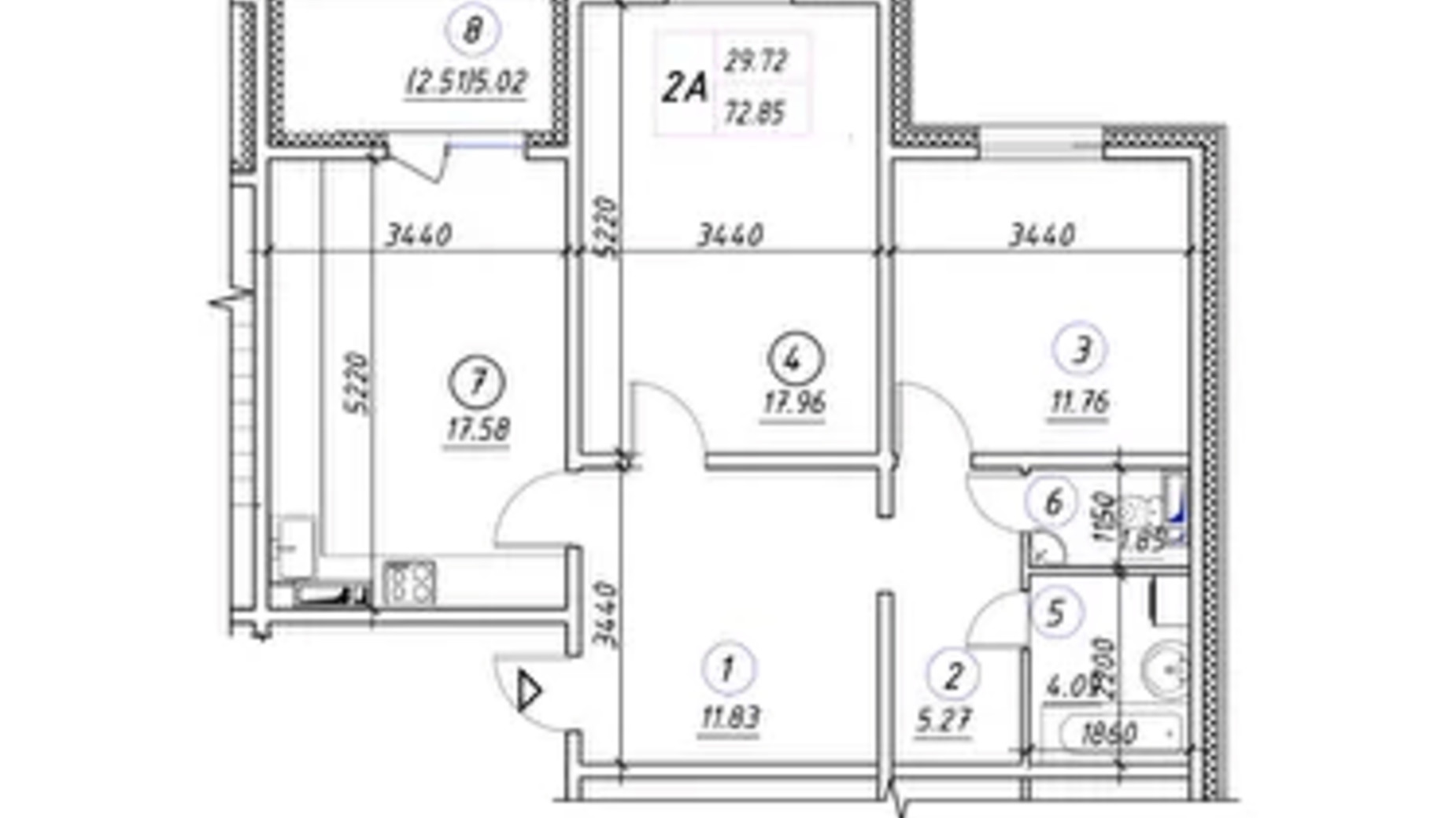 Планировка 2-комнатной квартиры в ЖК Ревуцкий 72.85 м², фото 248493