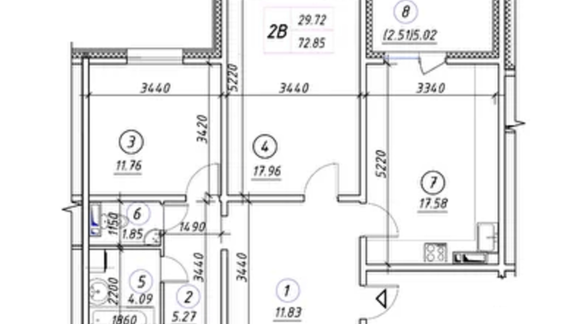 Планировка 2-комнатной квартиры в ЖК Ревуцкий 72.85 м², фото 248495