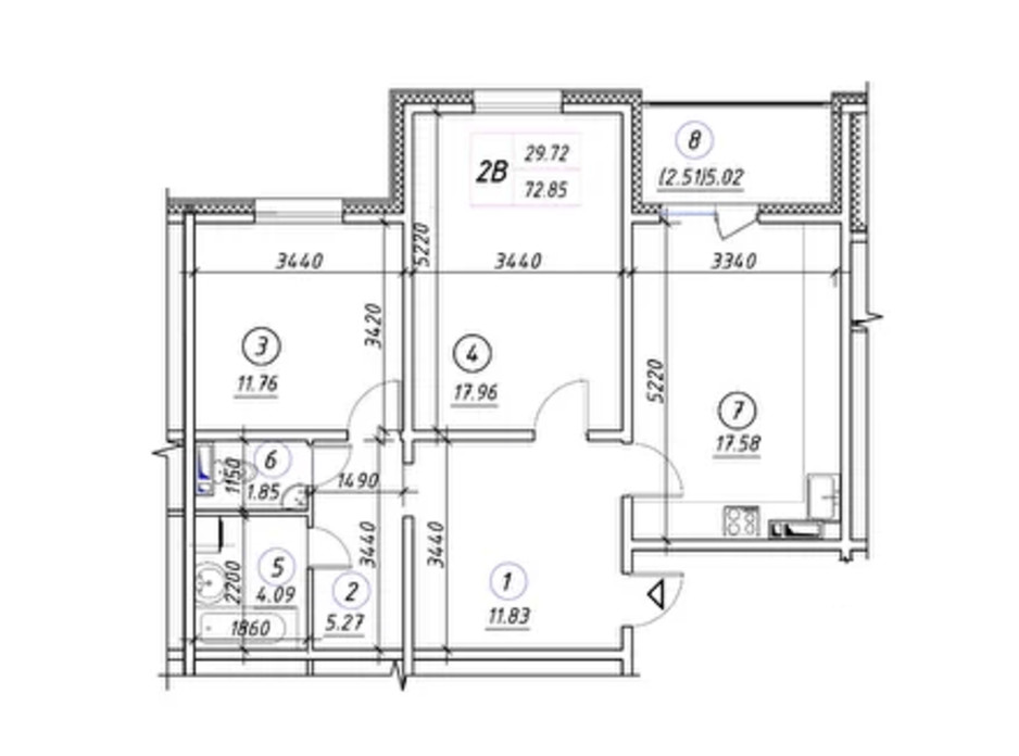 Планування 2-кімнатної квартири в ЖК Ревуцький 72.85 м², фото 248495 Планування 2-кімнатної квартири в ЖК Ревуцький 72.85 м², фото 248495