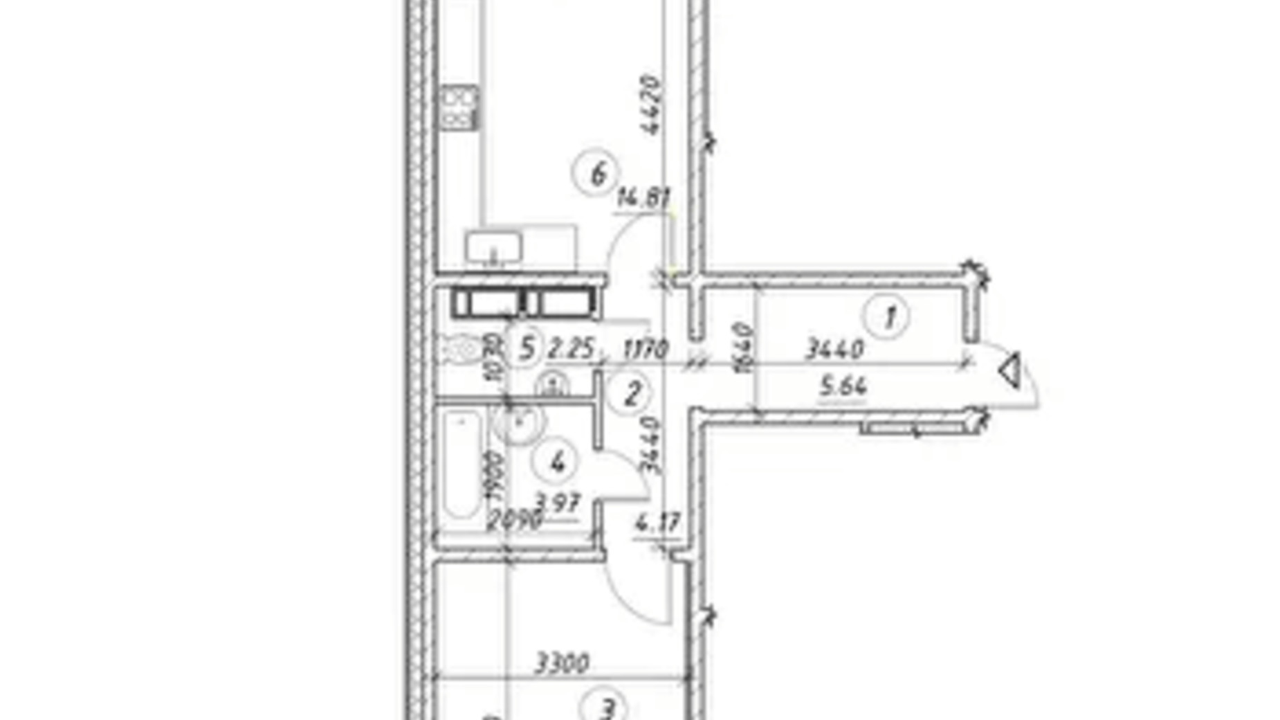 Планировка 1-комнатной квартиры в ЖК Ревуцкий 51.32 м², фото 248496