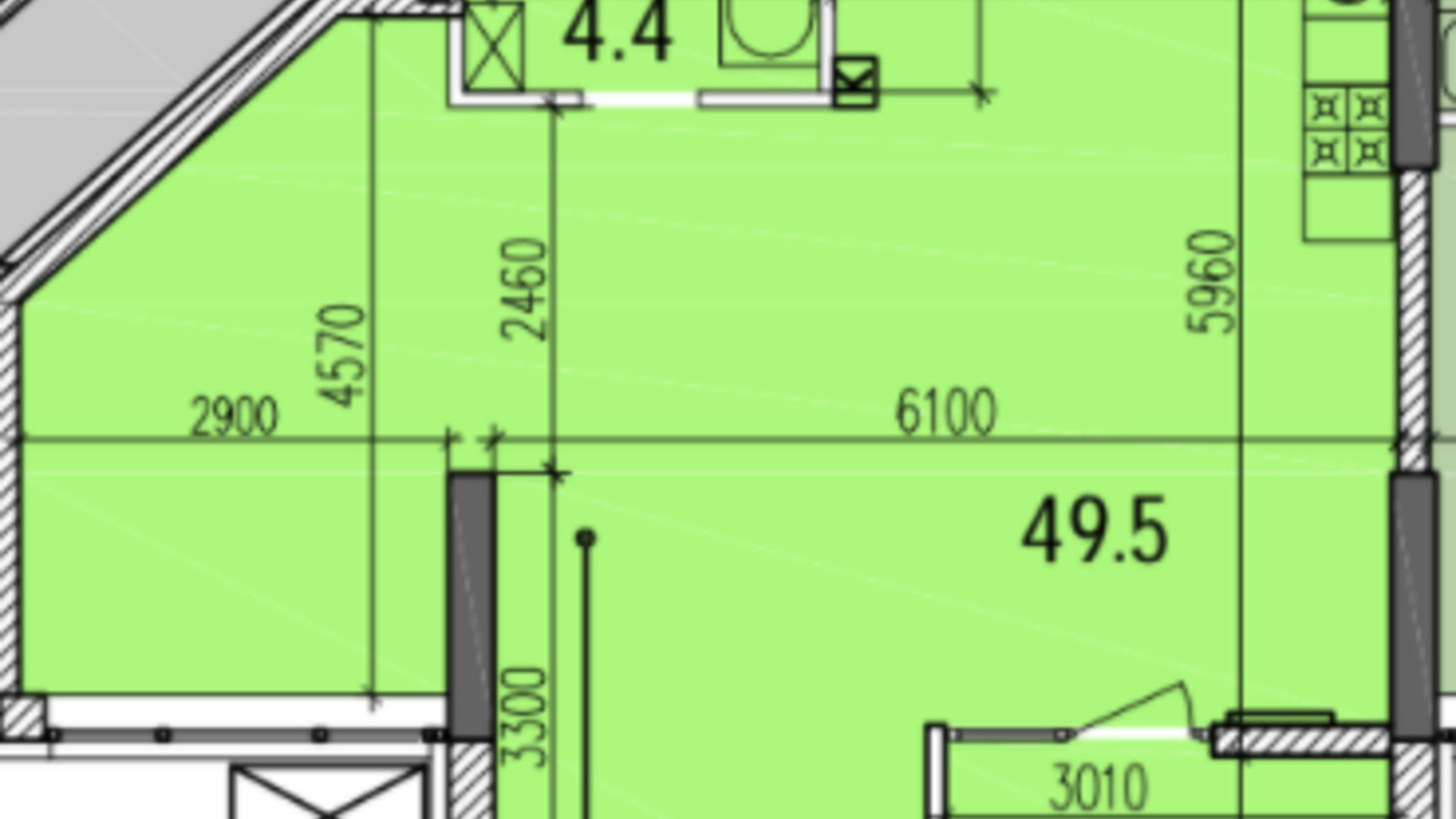 Планування 2-кімнатної квартири в ЖК Затишний-2 57.4 м², фото 248535