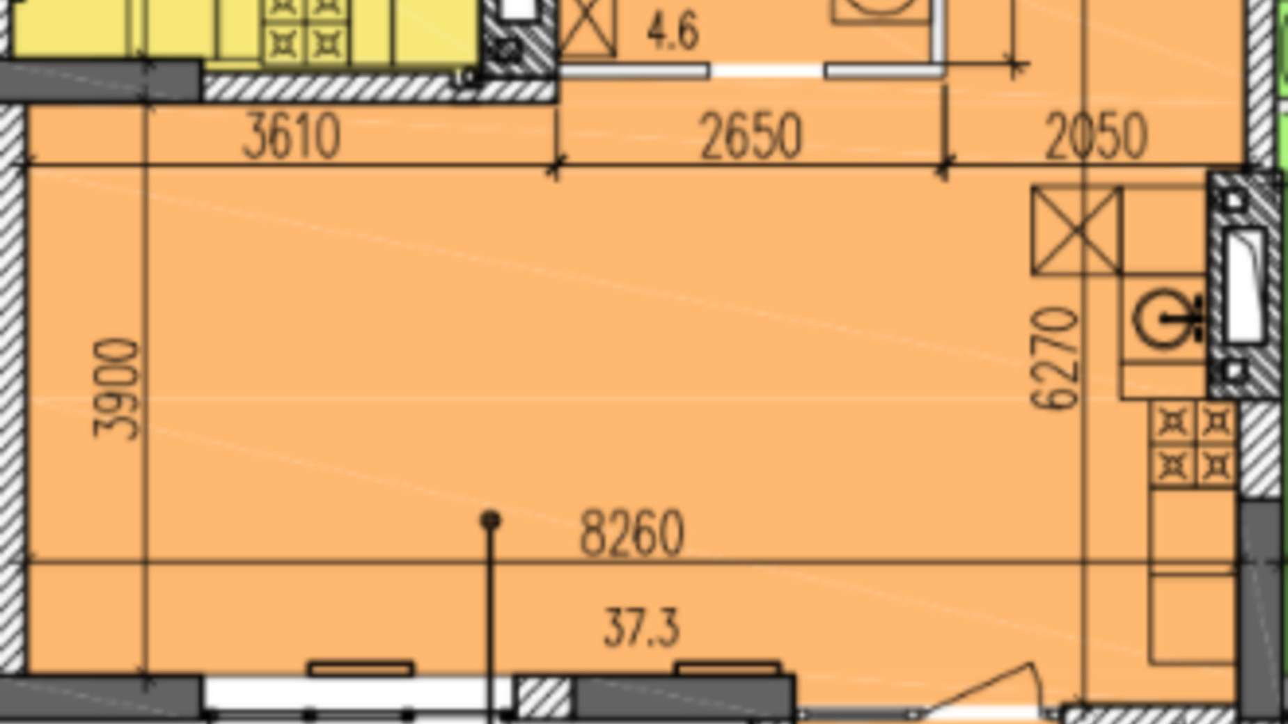 Планировка 1-комнатной квартиры в ЖК Затишний-2 45.4 м², фото 248555