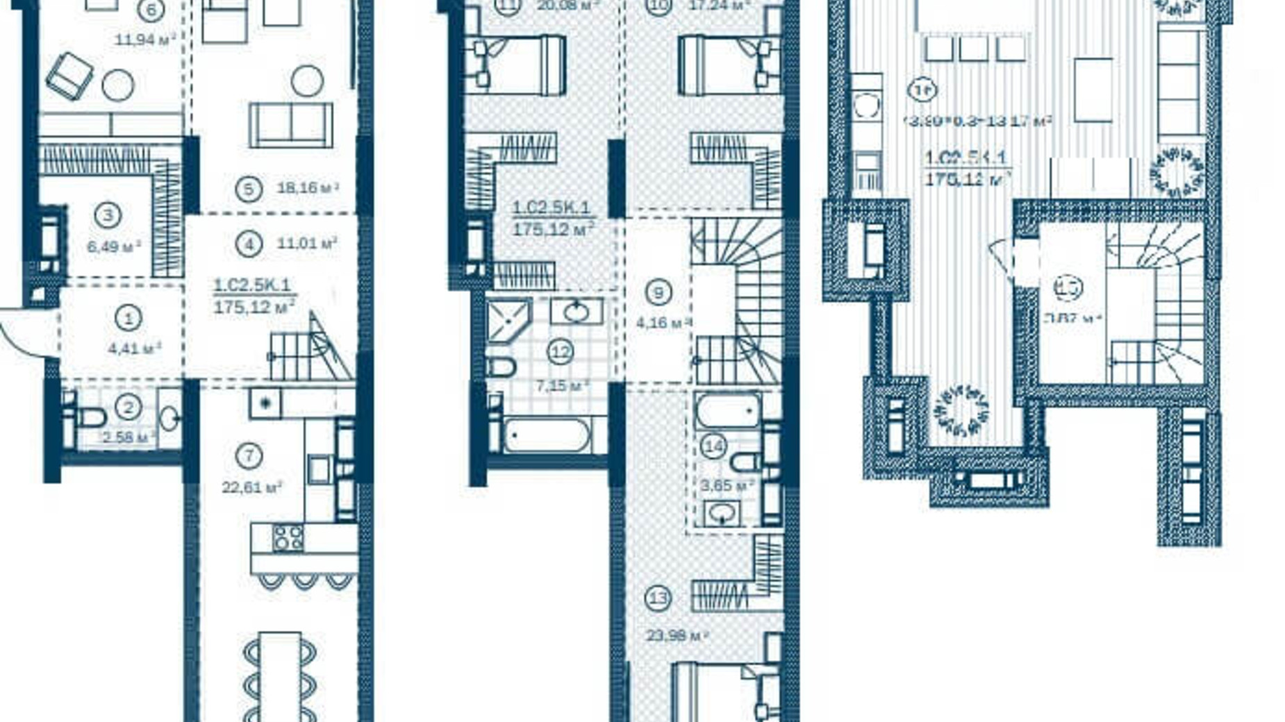 Планировка много­уровневой квартиры в ЖК Rusaniv Residence 170.04 м², фото 248692