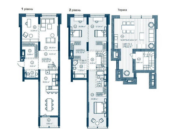 ЖК Rusaniv Residence: планування 3-кімнатної квартири 170.04 м²