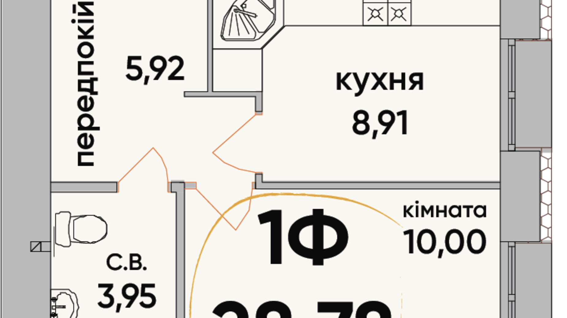 Планування 1-кімнатної квартири в ЖК Сontinent RAY 28.78 м², фото 248821