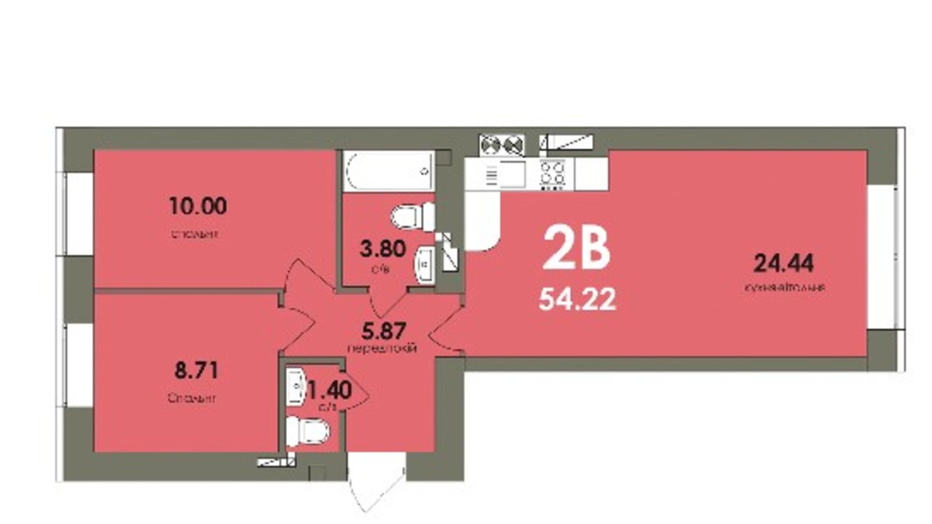 Планировка 2-комнатной квартиры в ЖК Сontinent RAY 54.22 м², фото 248878