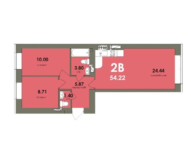ЖК Сontinent RAY: планировка 2-комнатной квартиры 54.22 м²
