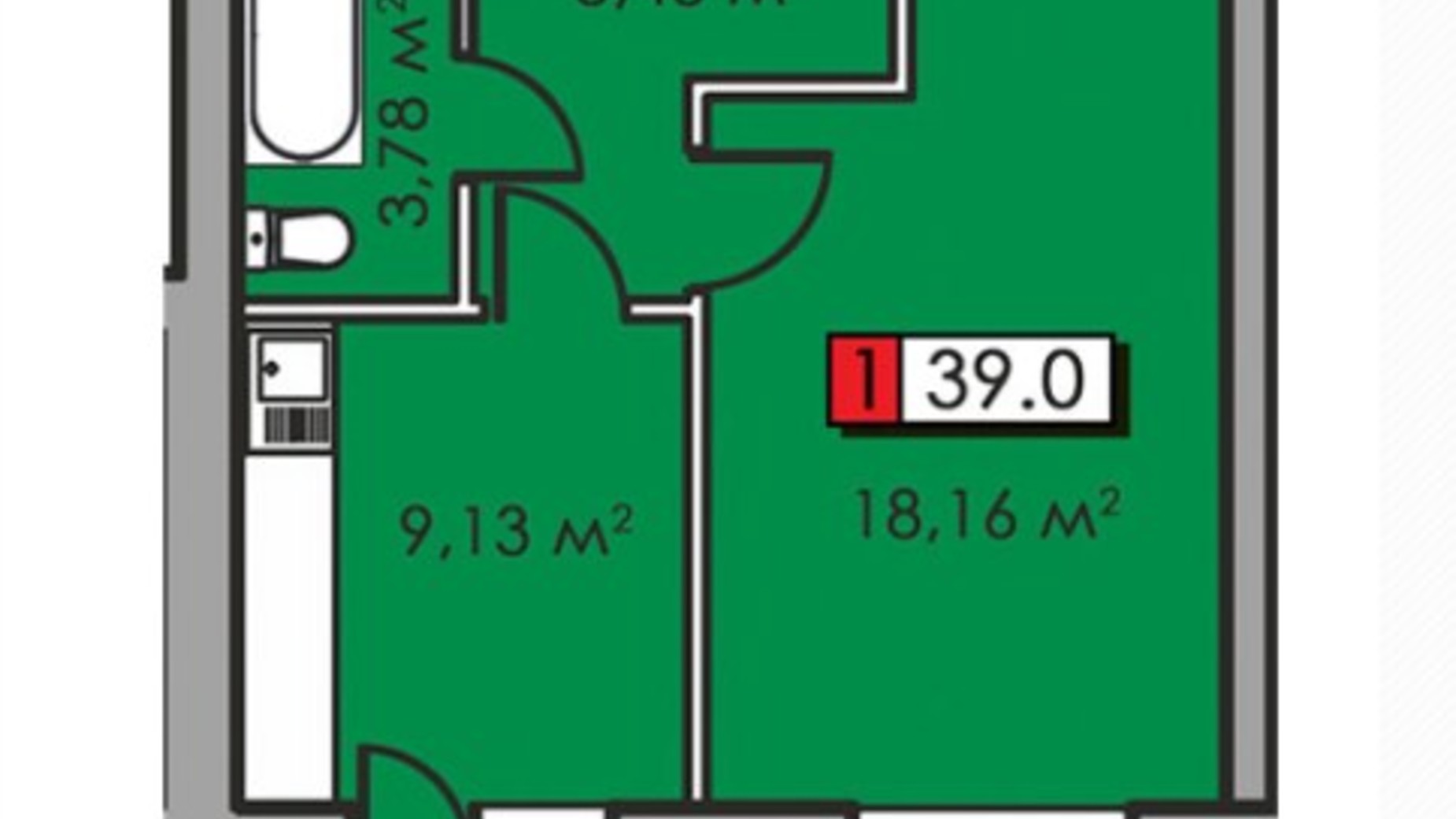 Планировка 1-комнатной квартиры в ЖК Парковый квартал 39 м², фото 248936