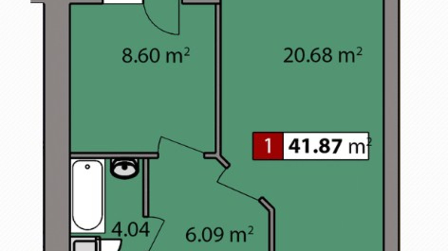 Планування 1-кімнатної квартири в ЖК Парковий квартал 41.87 м², фото 248941