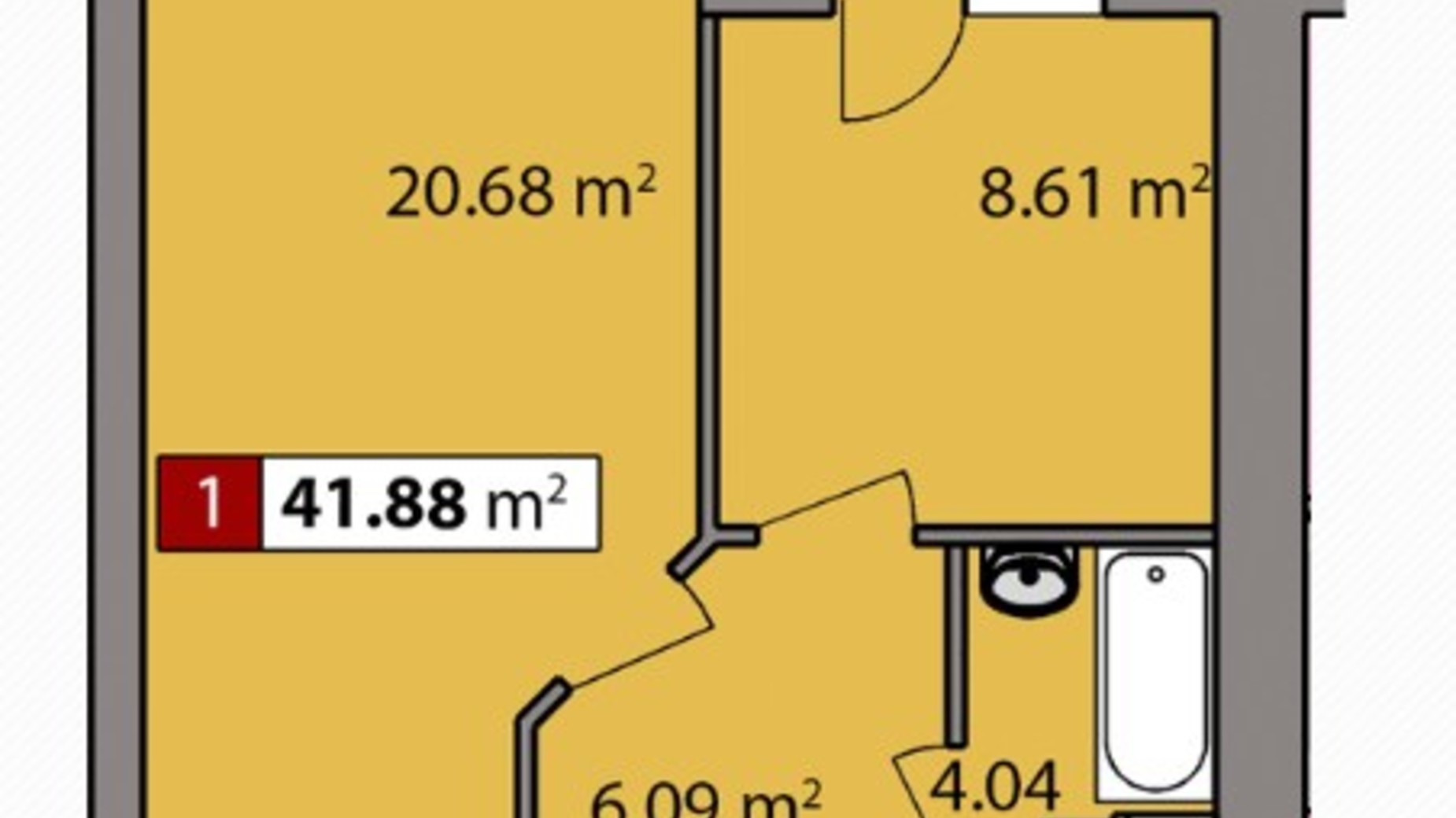 Планування 1-кімнатної квартири в ЖК Парковий квартал 41.88 м², фото 248943