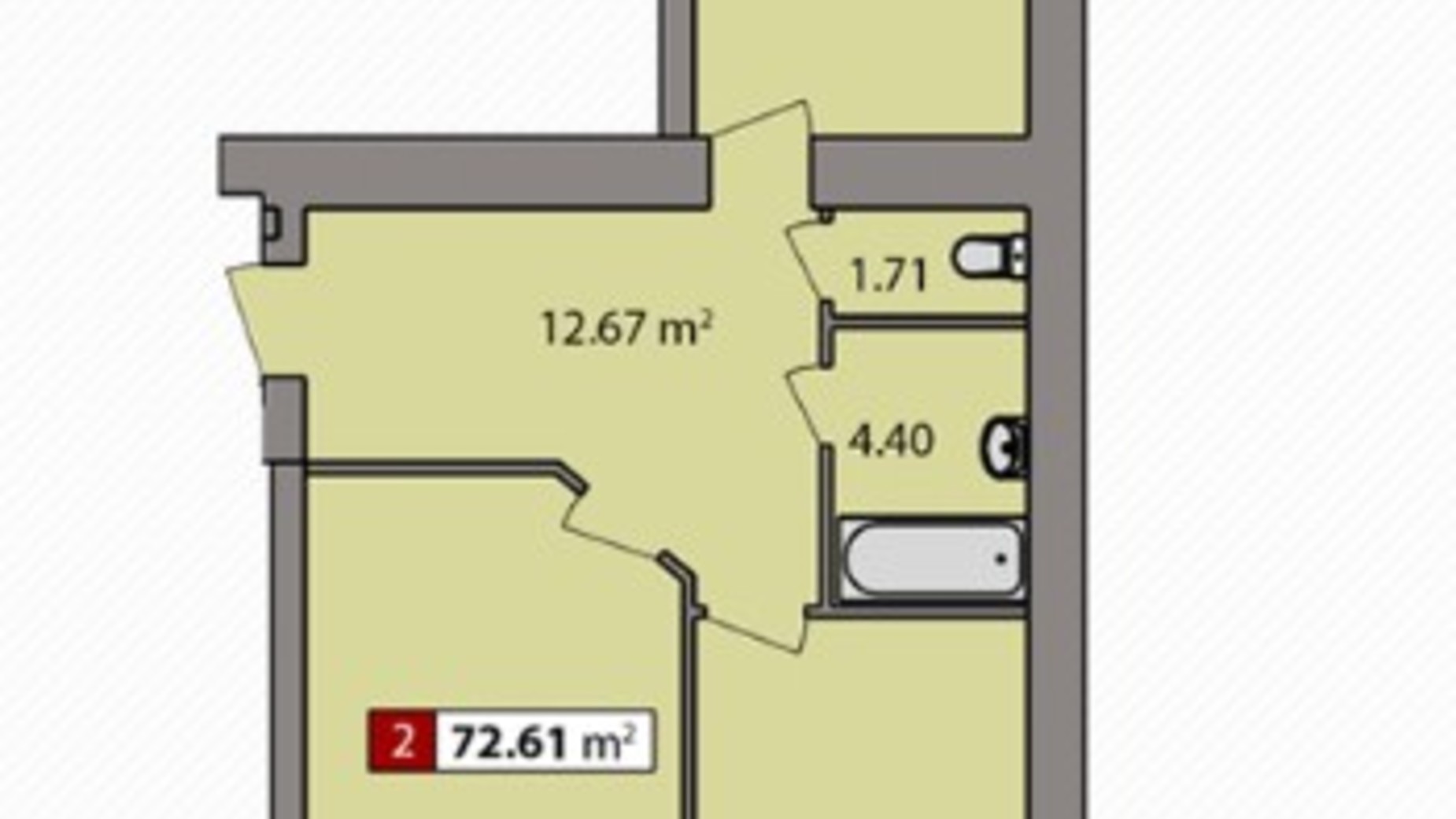 Планировка 2-комнатной квартиры в ЖК Парковый квартал 72.61 м², фото 248947