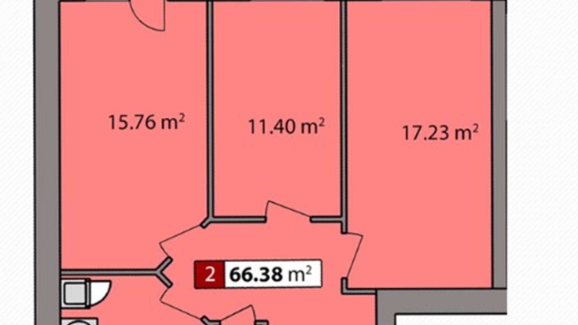 Планування 2-кімнатної квартири в ЖК Парковий квартал 66.38 м², фото 248949