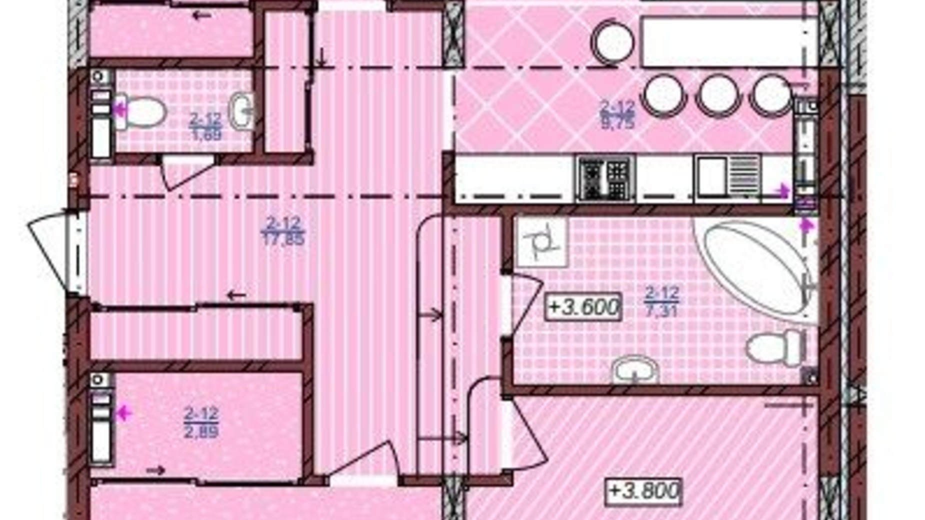 Планировка 3-комнатной квартиры в ЖК по ул. Антоновича 32 119 м², фото 248985