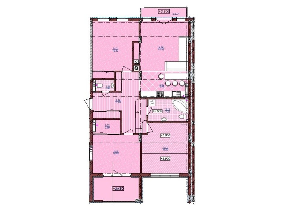 Планировка 3-комнатной квартиры в ЖК по ул. Антоновича 32 119 м², фото 248985 Планировка 3-комнатной квартиры в ЖК по ул. Антоновича 32 119 м², фото 248985
