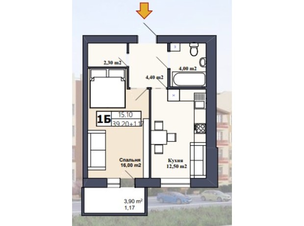 ЖК Саме той: планировка 1-комнатной квартиры 40.6 м²
