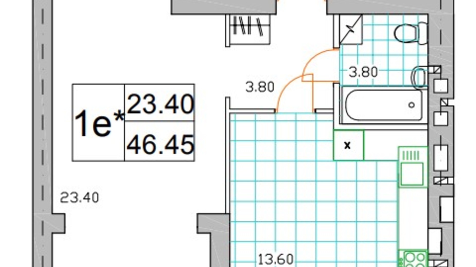 Планировка 1-комнатной квартиры в ЖК Саме той 48 м², фото 249032