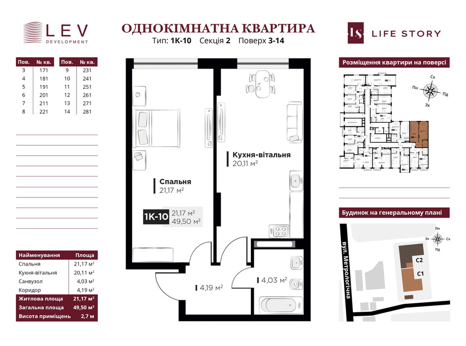 Планування 1-кімнатної квартири в ЖК Life Story 49.93 м², фото 249429 Планування 1-кімнатної квартири в ЖК Life Story 49.93 м², фото 249429