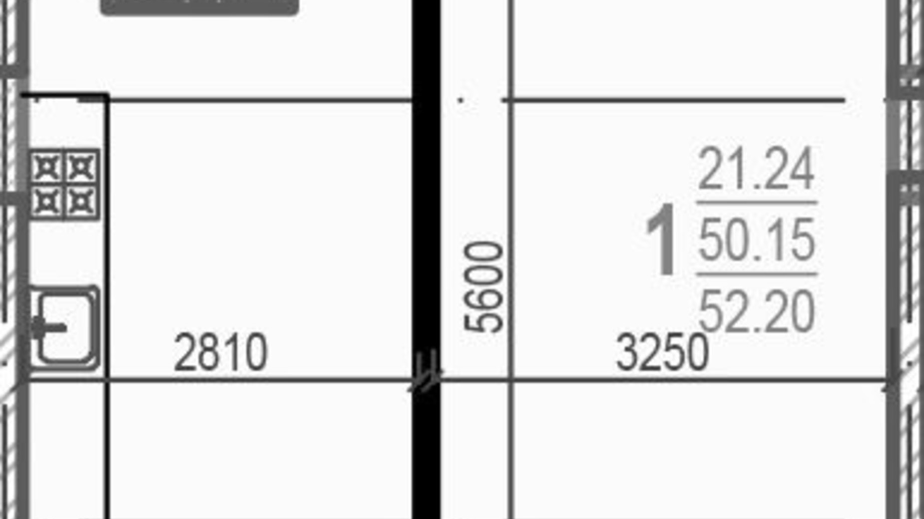 Планування 1-кімнатної квартири в ЖК Брюссель 52.2 м², фото 249466