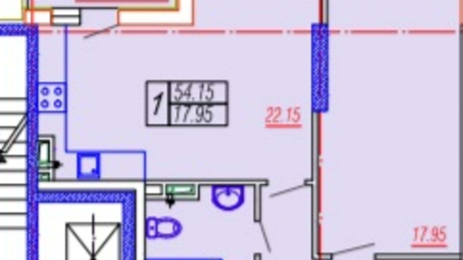 Планування 1-кімнатної квартири в ЖК Лотос Хол 55.5 м², фото 249468