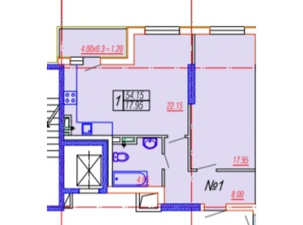 ЖК Лотос Холл: планировка 1-комнатной квартиры 55.5 м²