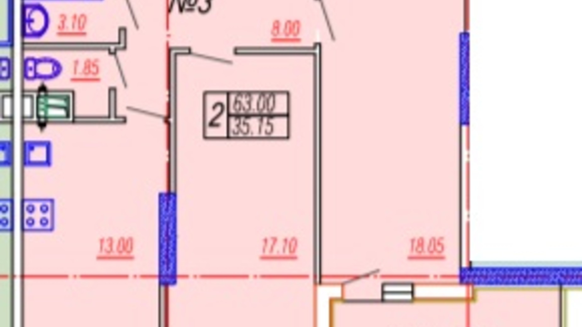 Планування 2-кімнатної квартири в ЖК Лотос Хол 64.4 м², фото 249469