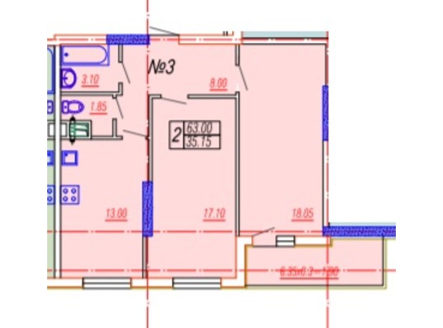 ЖК Лотос Холл: планировка 2-комнатной квартиры 64.4 м²