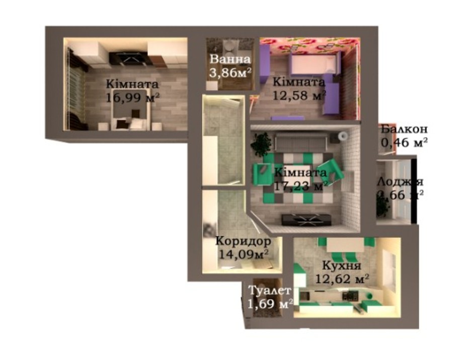 Планування 3-кімнатної квартири в ЖК Caramel Residence 82.18 м², фото 249588 Планування 3-кімнатної квартири в ЖК Caramel Residence 82.18 м², фото 249588