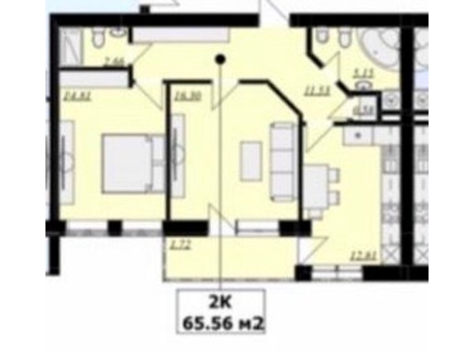 Планування 2-кімнатної квартири в ЖК Кошицкий 65.56 м², фото 249641 Планування 2-кімнатної квартири в ЖК Кошицкий 65.56 м², фото 249641