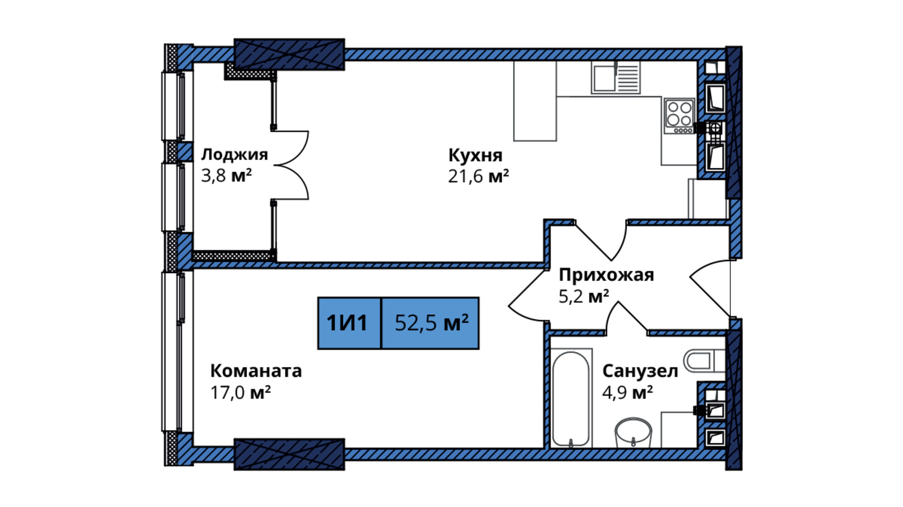 Планировка 1-комнатной квартиры в ЖК Manhattan City 52.5 м², фото 249648