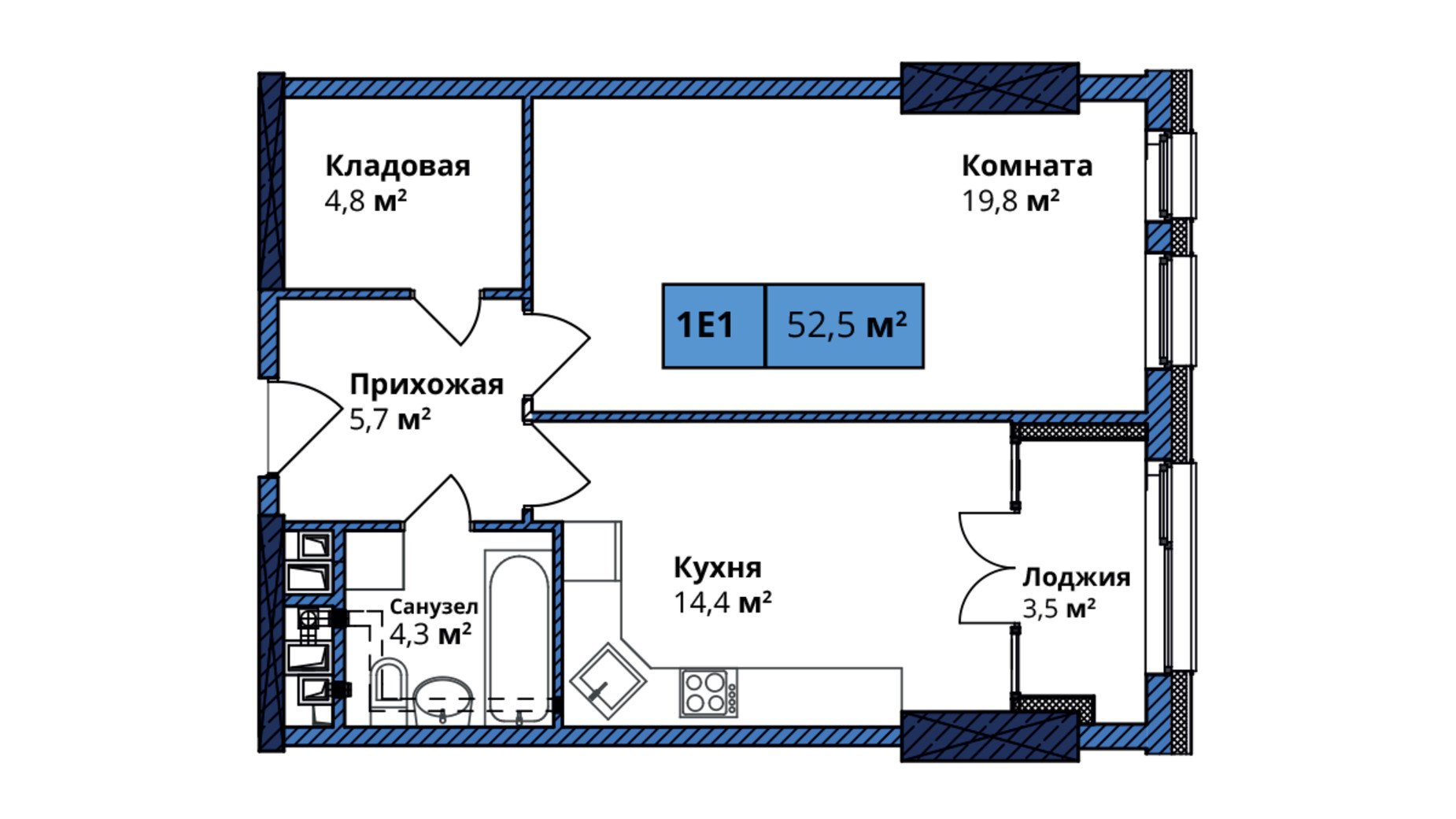 Планування 1-кімнатної квартири в ЖК Manhattan City 52.5 м², фото 249649