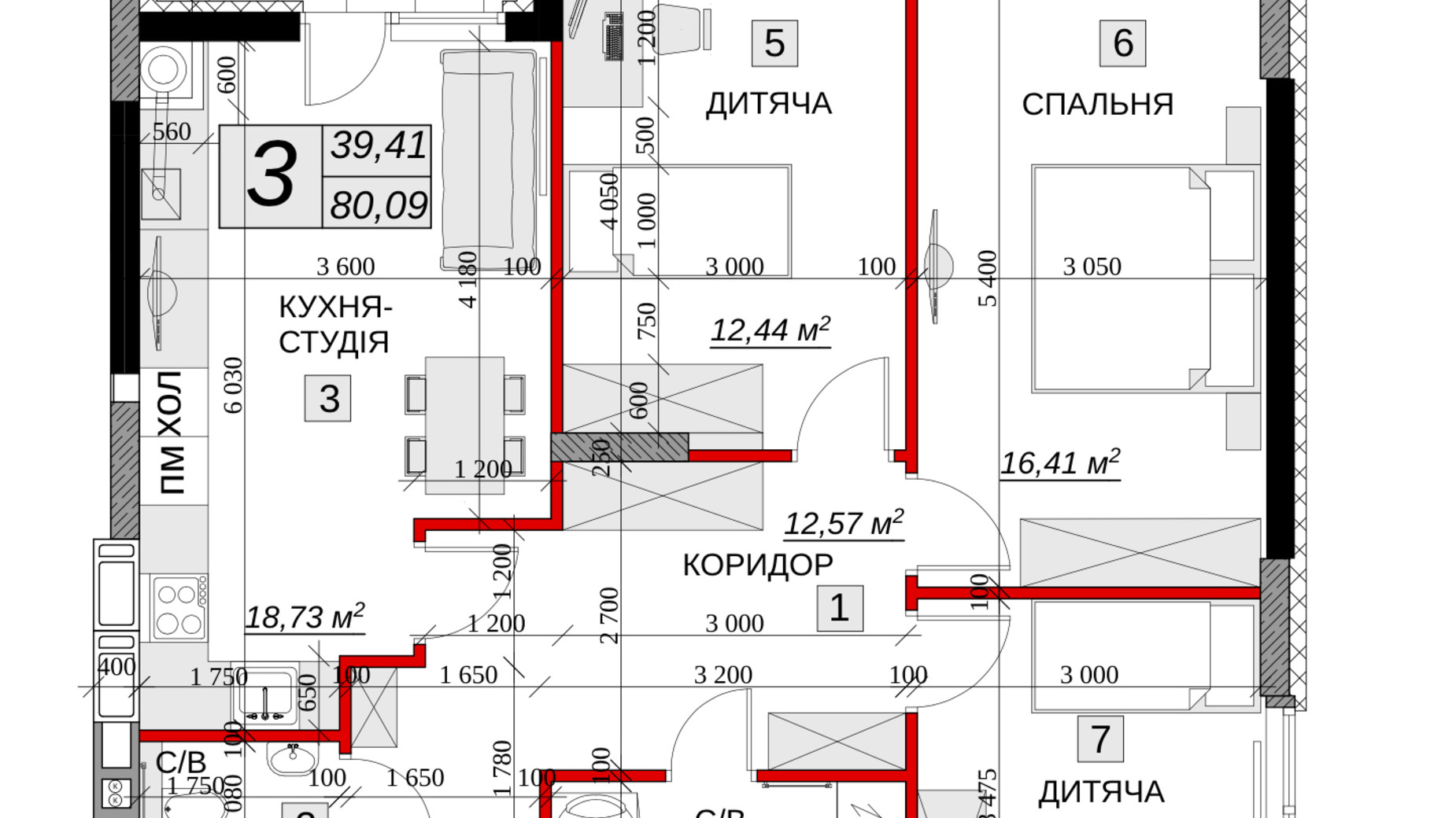 Планировка 3-комнатной квартиры в ЖК Якісне житло 80.09 м², фото 249657