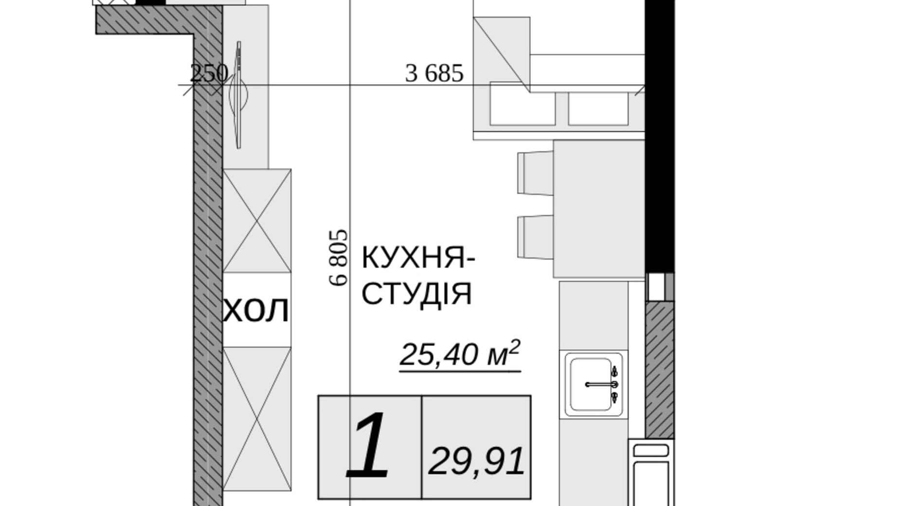 Планування смарт квартири в ЖК Якісне житло 29.91 м², фото 249690