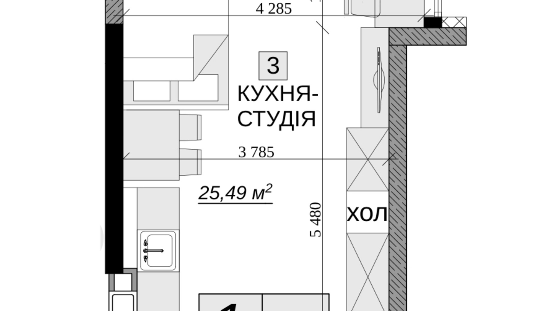 Планування смарт квартири в ЖК Якісне житло 30.53 м², фото 249723